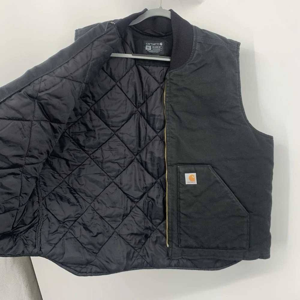 Carhartt Men Size 2XL Vest Black Duck Canvas Jacket Lined Relaxed VO1-BLK Coat